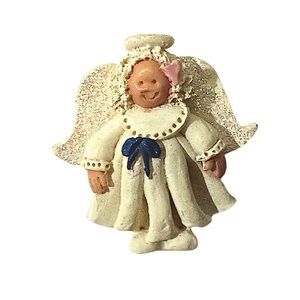 VINTAGE HANDCRAFTED Angel Brooch Tac Pin Handmade Cream Color Marked ‘95 JS